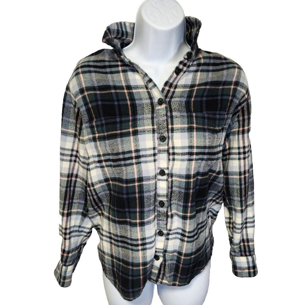 Madewell Women’s Small Green Plaid Flannel Shirt Button Up Long Sleeve EUC